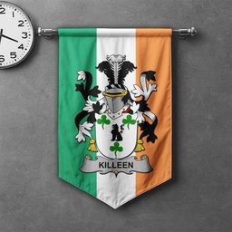 ScotsTee Shop Irish Killeen or O'Killeen Clan Coat of Arms Irish Tartan Gonfalon Flag