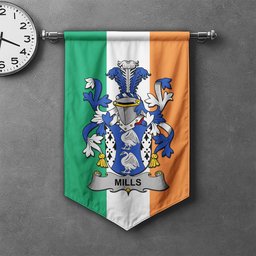 ScotsTee Shop Irish Mills Clan Coat of Arms Irish Tartan Gonfalon Flag