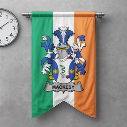 ScotsTee Shop Irish Mackesy Clan Coat of Arms Irish Tartan Gonfalon Flag