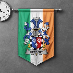 ScotsTee Shop Irish Herbert Clan Coat of Arms Irish Tartan Gonfalon Flag