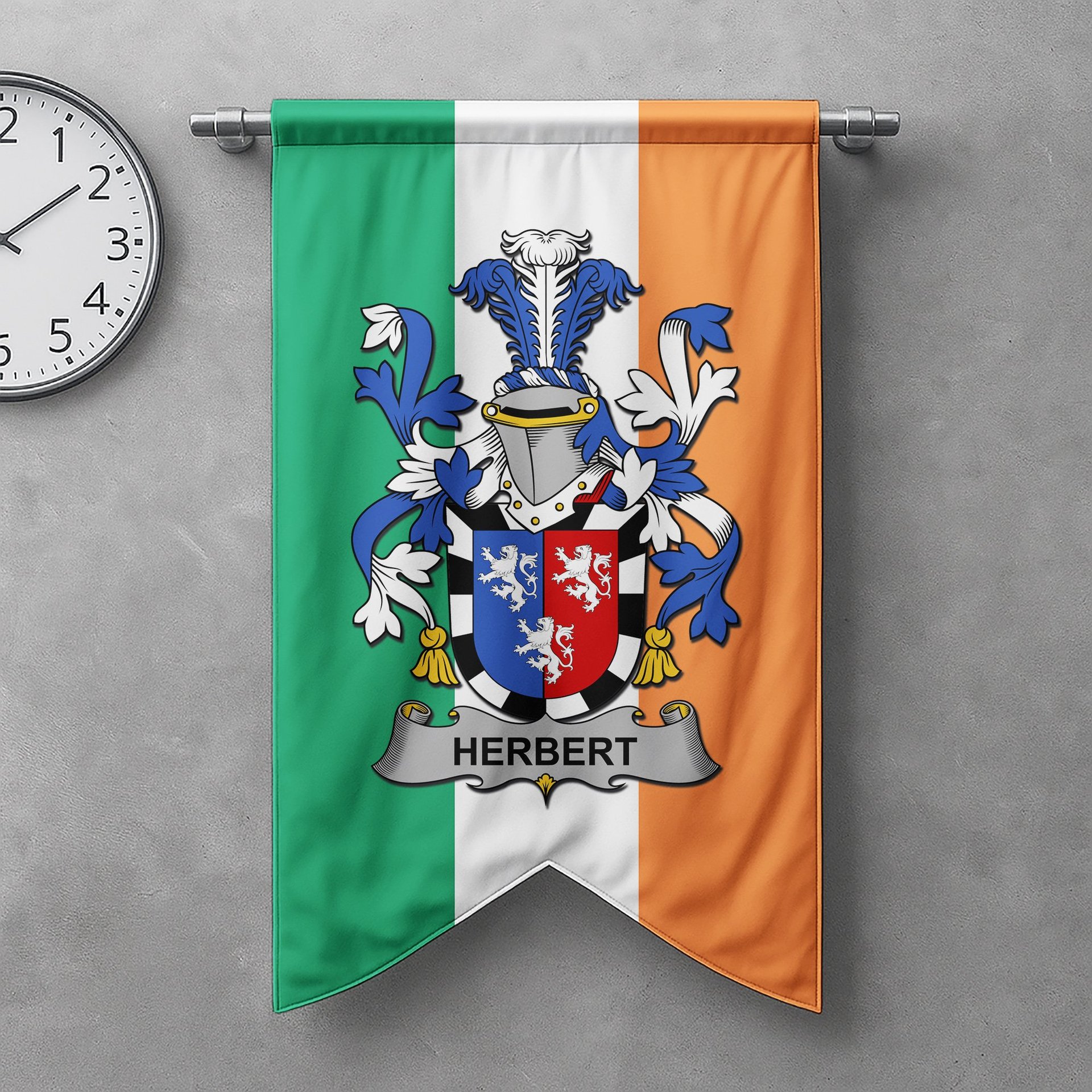 ScotsTee Shop Irish Herbert Clan Coat of Arms Irish Tartan Gonfalon Flag