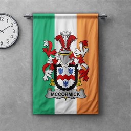 ScotsTee Shop Irish McCormick Clan Coat of Arms Irish Tartan Gonfalon Flag
