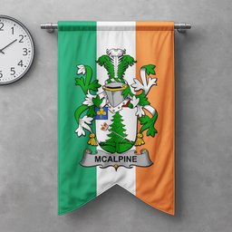 ScotsTee Shop Irish McAlpine or MacAlpin Clan Coat of Arms Irish Tartan Gonfalon Flag