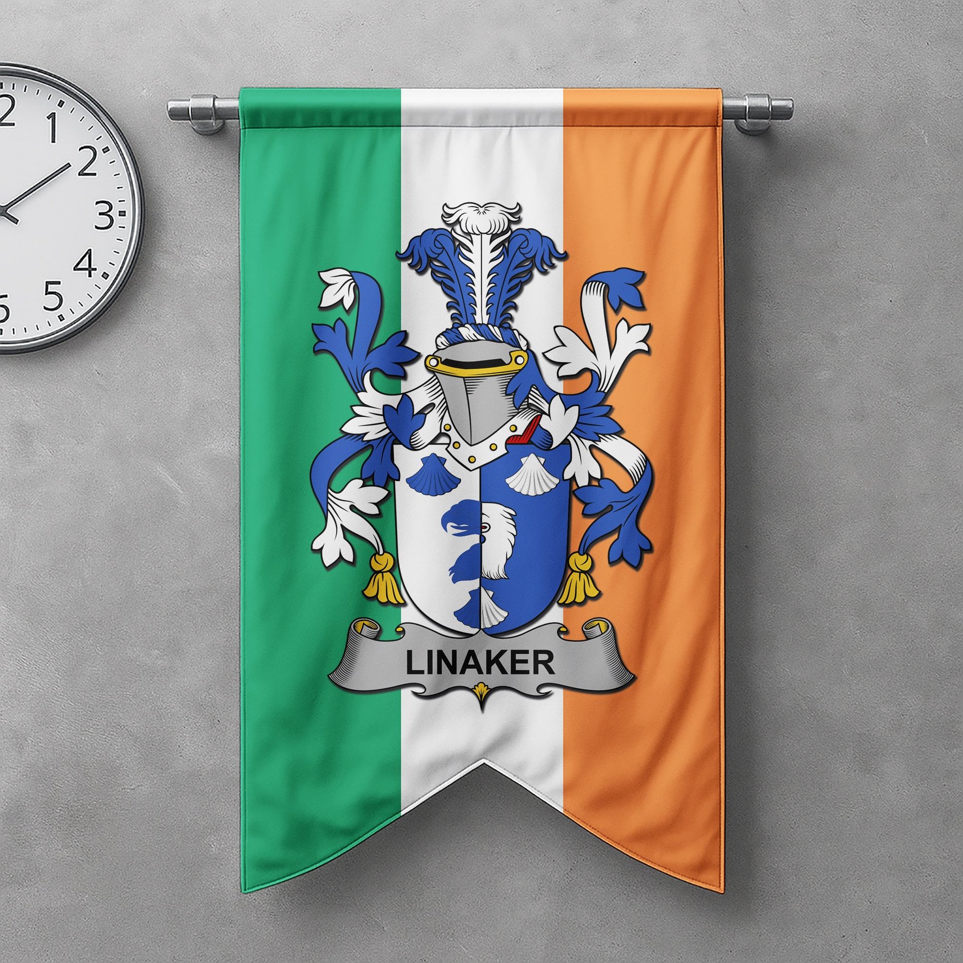 ScotsTee Shop Irish Linaker Clan Coat of Arms Irish Tartan Gonfalon Flag