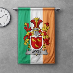 ScotsTee Shop Irish McGill Clan Coat of Arms Irish Tartan Gonfalon Flag