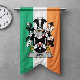 ScotsTee Shop Irish Lewis Clan Coat of Arms Irish Tartan Gonfalon Flag