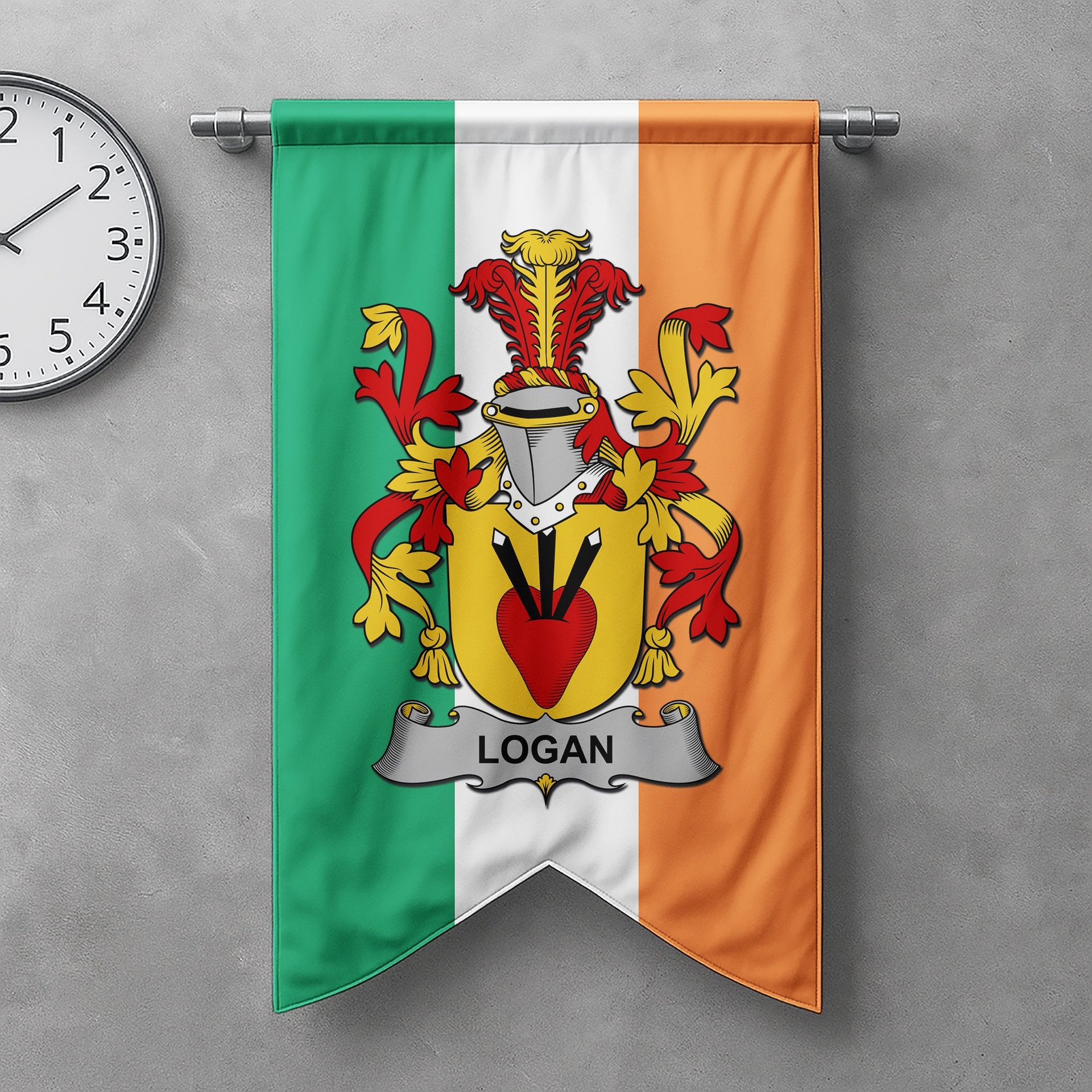 ScotsTee Shop Irish Logan Clan Coat of Arms Irish Tartan Gonfalon Flag