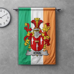 ScotsTee Shop Irish Kyan or O'Kyan Clan Coat of Arms Irish Tartan Gonfalon Flag