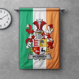 ScotsTee Shop Irish McGrath or McGraw Clan Coat of Arms Irish Tartan Gonfalon Flag