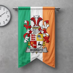 ScotsTee Shop Irish McGrath or McGraw Clan Coat of Arms Irish Tartan Gonfalon Flag