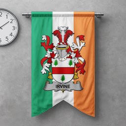 ScotsTee Shop Irish Irvine Clan Coat of Arms Irish Tartan Gonfalon Flag
