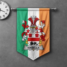 ScotsTee Shop Irish Kinsella or Kinsellagh Clan Coat of Arms Irish Tartan Gonfalon Flag