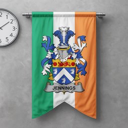 ScotsTee Shop Irish Jennings or Jennyns Clan Coat of Arms Irish Tartan Gonfalon Flag