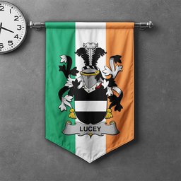 ScotsTee Shop Irish Lucey or O'Lucy Clan Coat of Arms Irish Tartan Gonfalon Flag