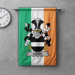 ScotsTee Shop Irish Lucey or O'Lucy Clan Coat of Arms Irish Tartan Gonfalon Flag