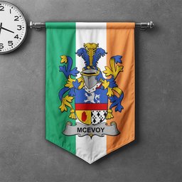 ScotsTee Shop Irish McEvoy or McKelvey Clan Coat of Arms Irish Tartan Gonfalon Flag