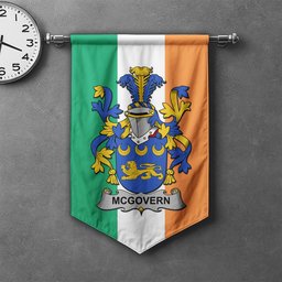 ScotsTee Shop Irish McGovern or McGauran Clan Coat of Arms Irish Tartan Gonfalon Flag