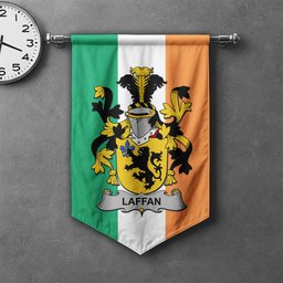 ScotsTee Shop Irish Laffan Clan Coat of Arms Irish Tartan Gonfalon Flag
