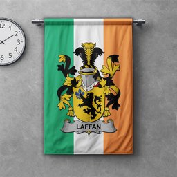 ScotsTee Shop Irish Laffan Clan Coat of Arms Irish Tartan Gonfalon Flag