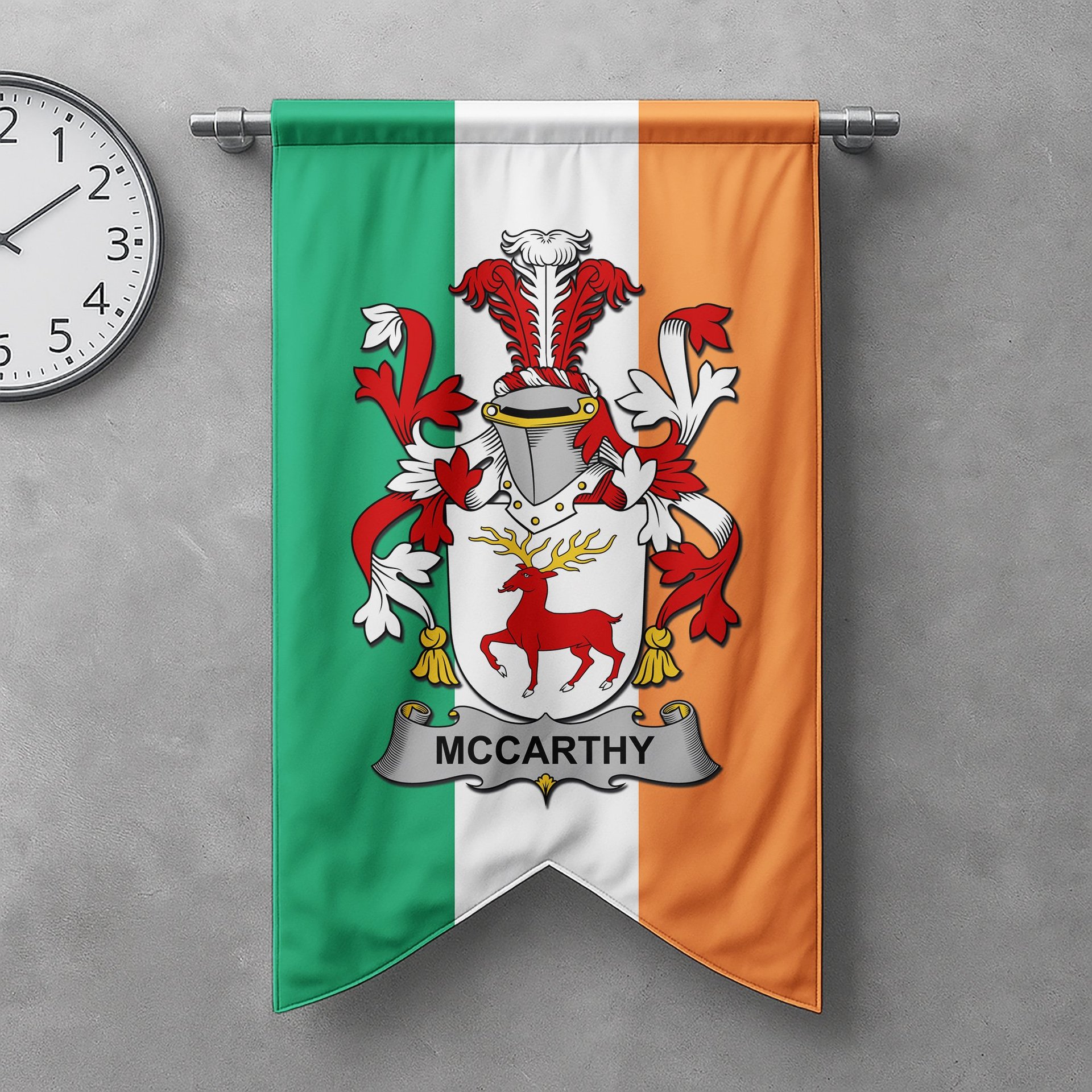 ScotsTee Shop Irish McCarthy Clan Coat of Arms Irish Tartan Gonfalon Flag