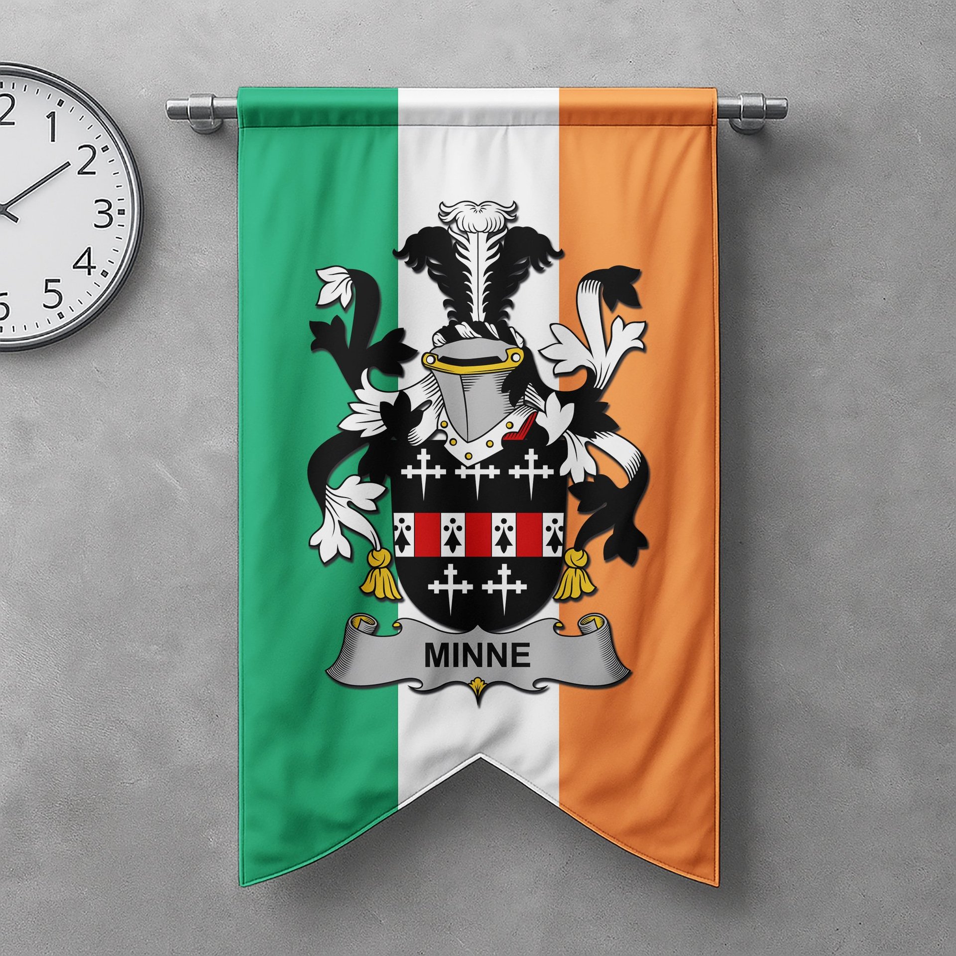ScotsTee Shop Irish Minne Clan Coat of Arms Irish Tartan Gonfalon Flag