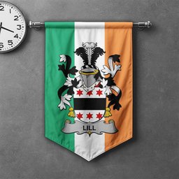 ScotsTee Shop Irish Lill Clan Coat of Arms Irish Tartan Gonfalon Flag