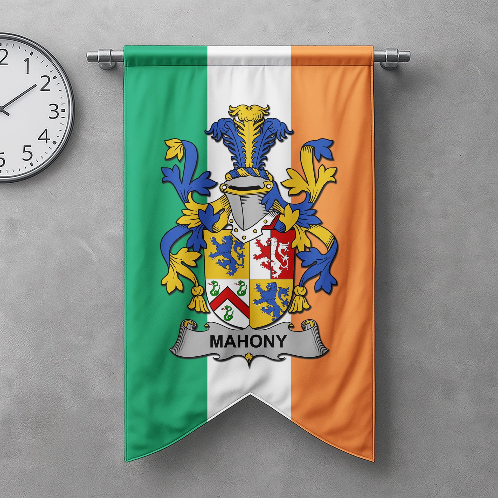 ScotsTee Shop Irish Mahony or O'Mahoney Clan Coat of Arms Irish Tartan Gonfalon Flag