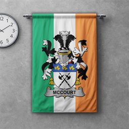 ScotsTee Shop Irish McCourt Clan Coat of Arms Irish Tartan Gonfalon Flag