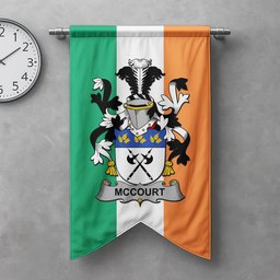 ScotsTee Shop Irish McCourt Clan Coat of Arms Irish Tartan Gonfalon Flag