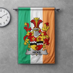 ScotsTee Shop Irish Hicks Clan Coat of Arms Irish Tartan Gonfalon Flag