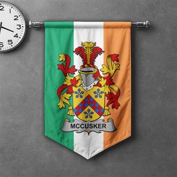 ScotsTee Shop Irish McCusker or Cosker Clan Coat of Arms Irish Tartan Gonfalon Flag