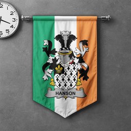 ScotsTee Shop Irish Hanson or O'Hanson Clan Coat of Arms Irish Tartan Gonfalon Flag