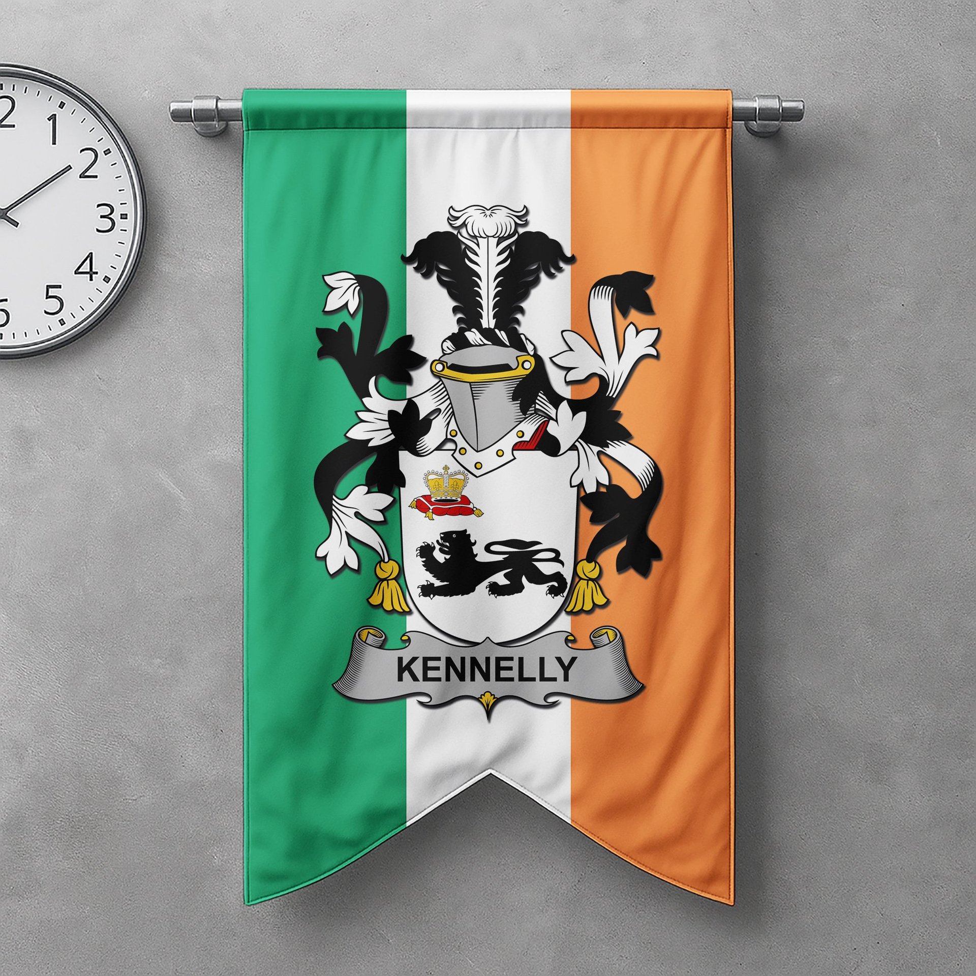 ScotsTee Shop Irish Kennelly or O'Kineally Clan Coat of Arms Irish Tartan Gonfalon Flag