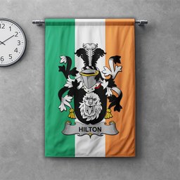 ScotsTee Shop Irish Hilton Clan Coat of Arms Irish Tartan Gonfalon Flag
