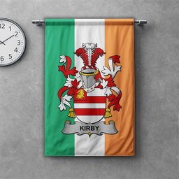ScotsTee Shop Irish Kirby or O'Kirby Clan Coat of Arms Irish Tartan Gonfalon Flag