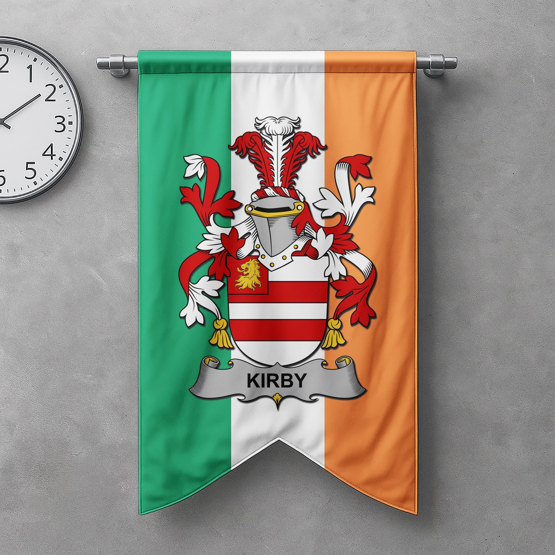 ScotsTee Shop Irish Kirby or O'Kirby Clan Coat of Arms Irish Tartan Gonfalon Flag