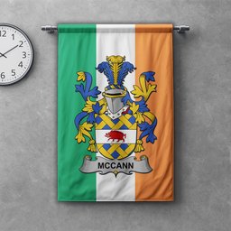 ScotsTee Shop Irish McCann Clan Coat of Arms Irish Tartan Gonfalon Flag
