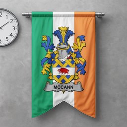 ScotsTee Shop Irish McCann Clan Coat of Arms Irish Tartan Gonfalon Flag