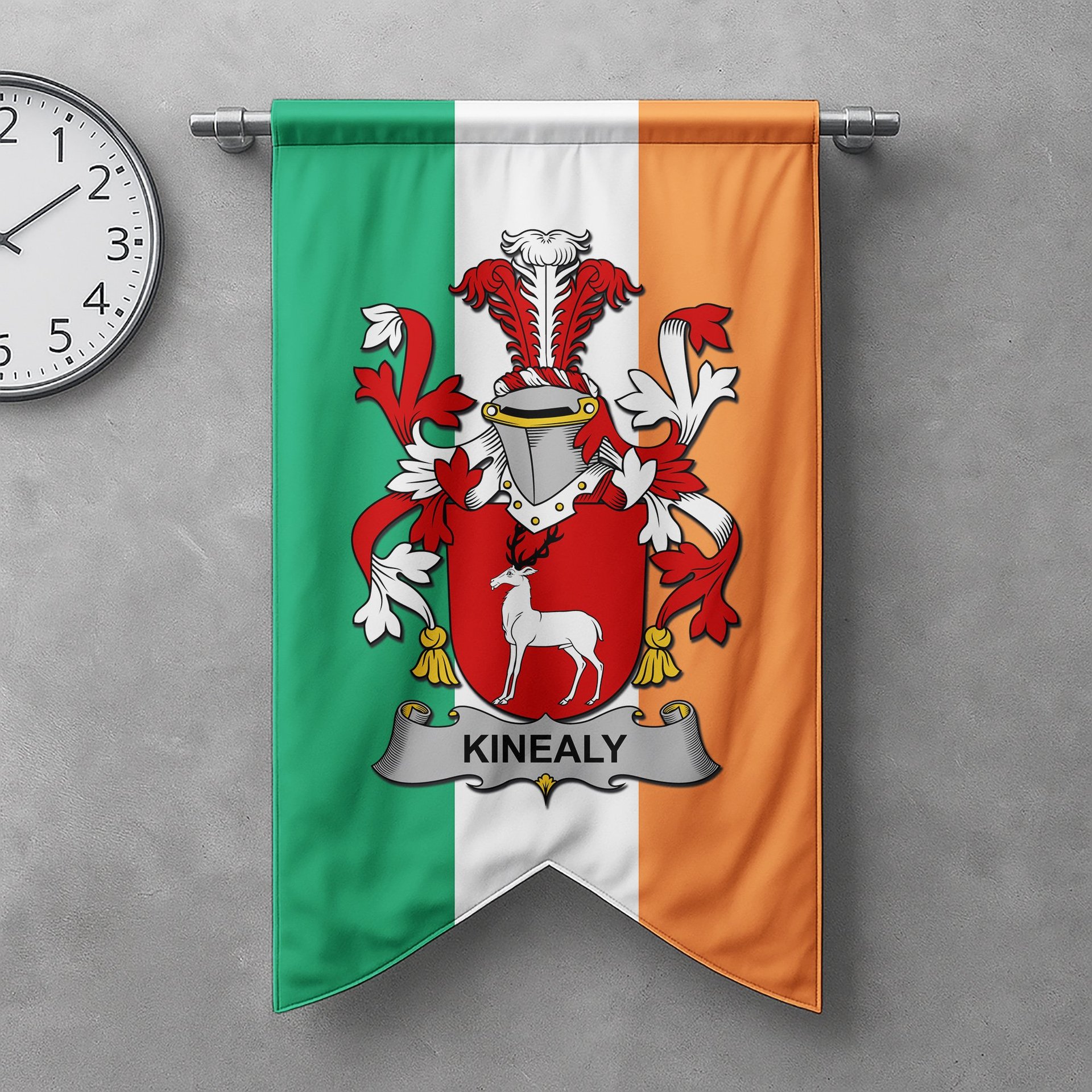 ScotsTee Shop Irish Kinealy or O'Kinnally Clan Coat of Arms Irish Tartan Gonfalon Flag