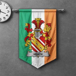 ScotsTee Shop Irish Heath Clan Coat of Arms Irish Tartan Gonfalon Flag