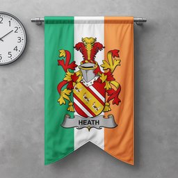 ScotsTee Shop Irish Heath Clan Coat of Arms Irish Tartan Gonfalon Flag
