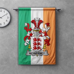 ScotsTee Shop Irish McInerney Clan Coat of Arms Irish Tartan Gonfalon Flag