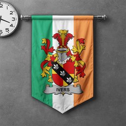 ScotsTee Shop Irish Ivers Clan Coat of Arms Irish Tartan Gonfalon Flag