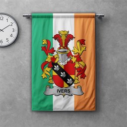 ScotsTee Shop Irish Ivers Clan Coat of Arms Irish Tartan Gonfalon Flag