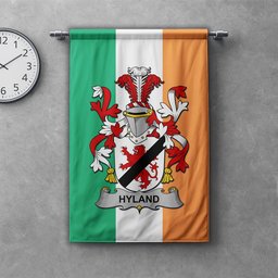 ScotsTee Shop Irish Hyland or O'Hyland Clan Coat of Arms Irish Tartan Gonfalon Flag