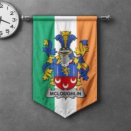 ScotsTee Shop Irish McLoughlin or Loughlin Clan Coat of Arms Irish Tartan Gonfalon Flag