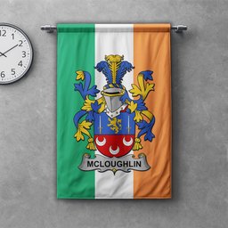 ScotsTee Shop Irish McLoughlin or Loughlin Clan Coat of Arms Irish Tartan Gonfalon Flag