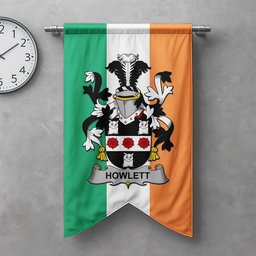 ScotsTee Shop Irish Howlett or Hewlett Clan Coat of Arms Irish Tartan Gonfalon Flag