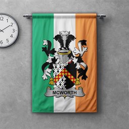 ScotsTee Shop Irish McWorth or MacWorth Clan Coat of Arms Irish Tartan Gonfalon Flag