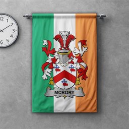 ScotsTee Shop Irish McRory or McCrory Clan Coat of Arms Irish Tartan Gonfalon Flag